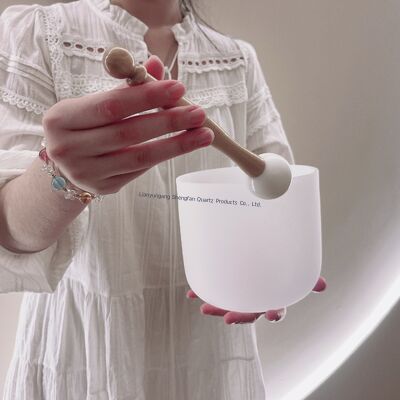 6-12 inch 432Hz White Frosted Crystal Singing Bowl for Sound Healing and Meditation